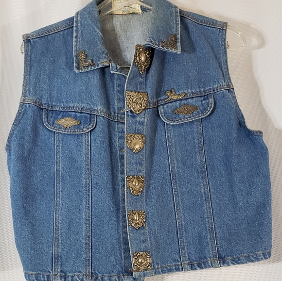 Denim Vest Sz L Angel Embellishments EUC - Picture 1 of 6